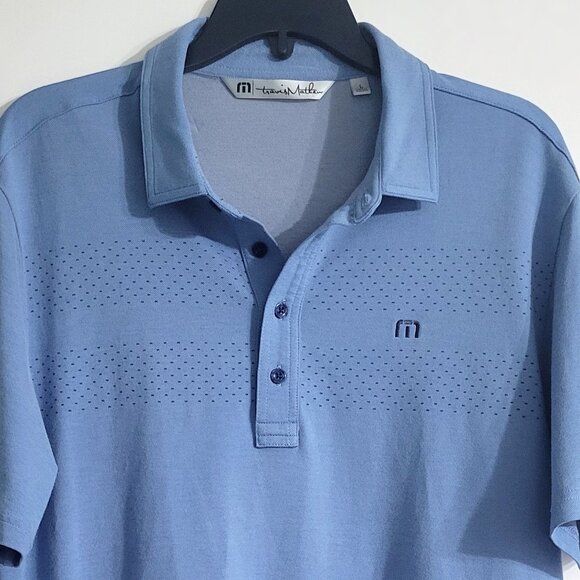 Travis Mathew Mens Blue Short Sleeve Polo Shirt Size L Cotton Blend Golf Preppy - Picture 3 of 9